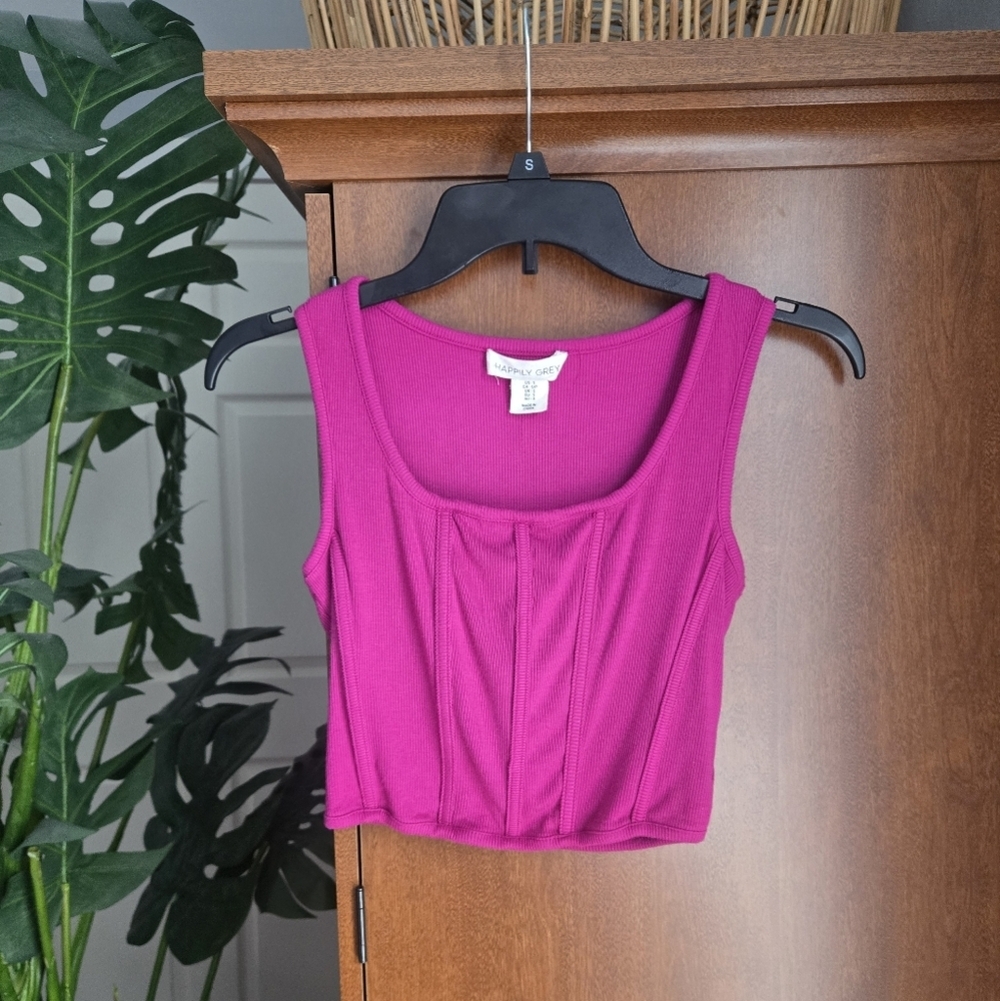 Happily Grey Brand Color Is Magenta Pink Womens Small Cropped Corset Style Tank